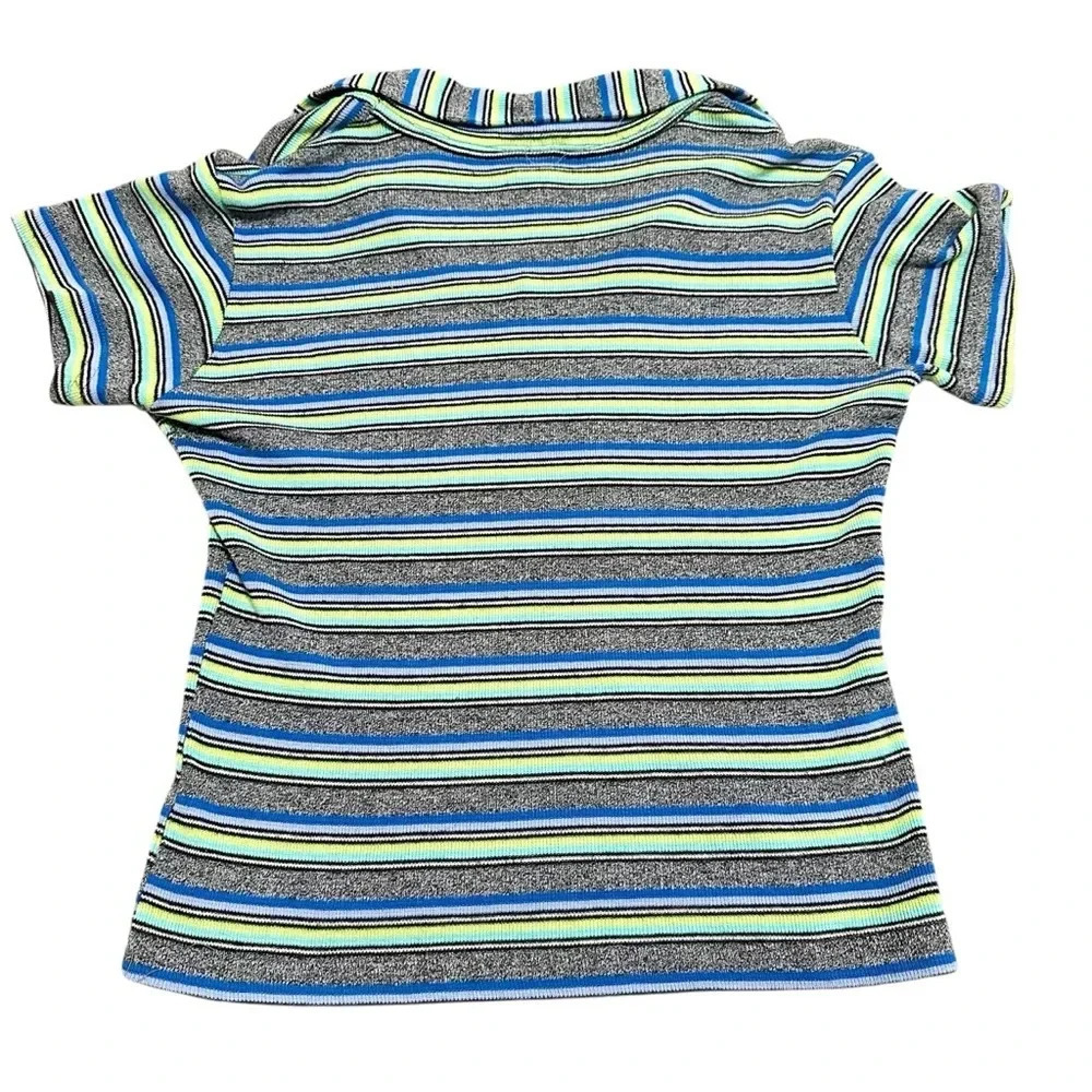 Vintage Y2K Blue gray and green striped collared polo shirt - Picture 2 of 10